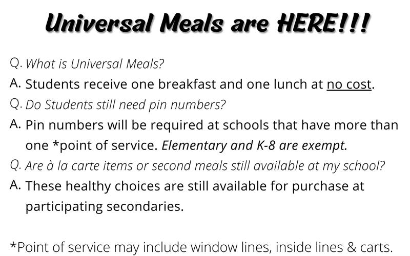 Breakfast and Lunch Program Pershing Middle School